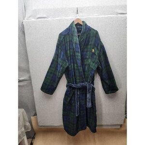 Ralph Lauren Plaid Robe L/XL Green & Blue Polyester Sleepwear With Belt